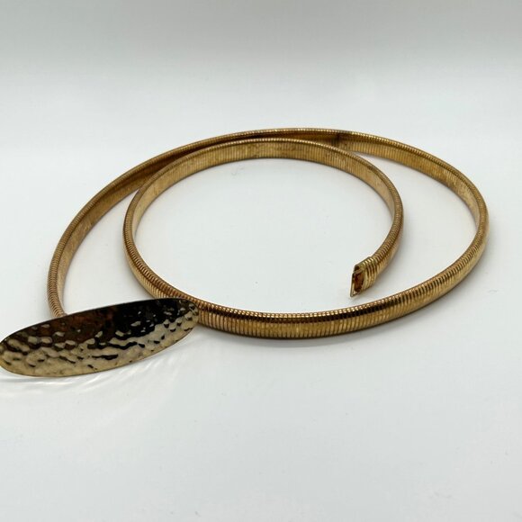 Estate Other - Vintage Snake Chain Stretch Belt Gold-tone Hammered Oval Buckle 80s Boho